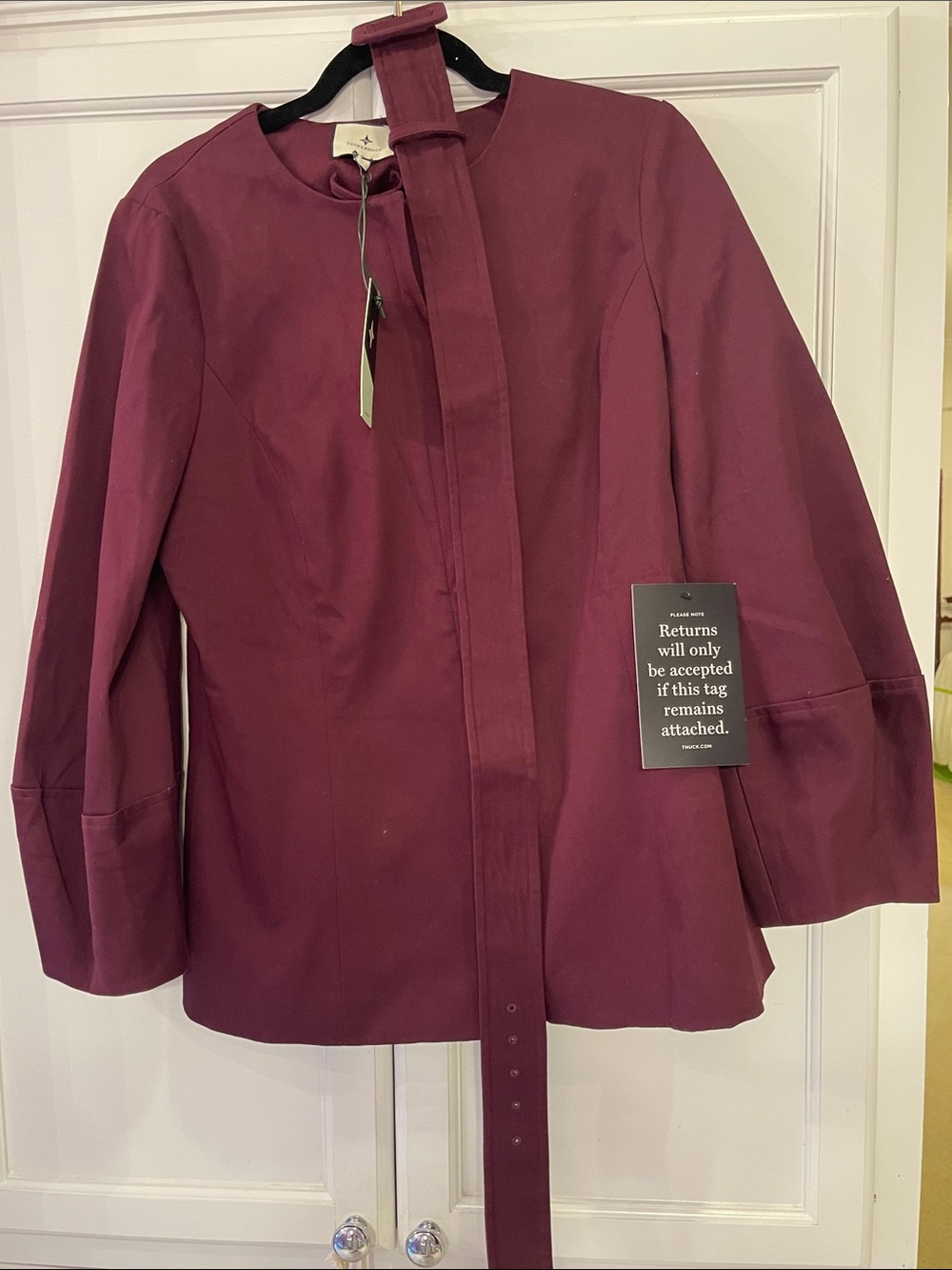 Tuckernuck Deep Wine Collarless Belted Blazer